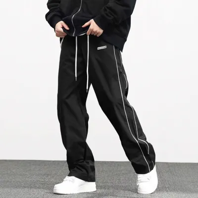 Men Fashion Casual White Line Straight Pants