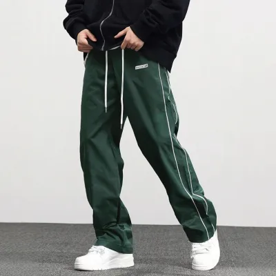 Men Fashion Casual White Line Straight Pants