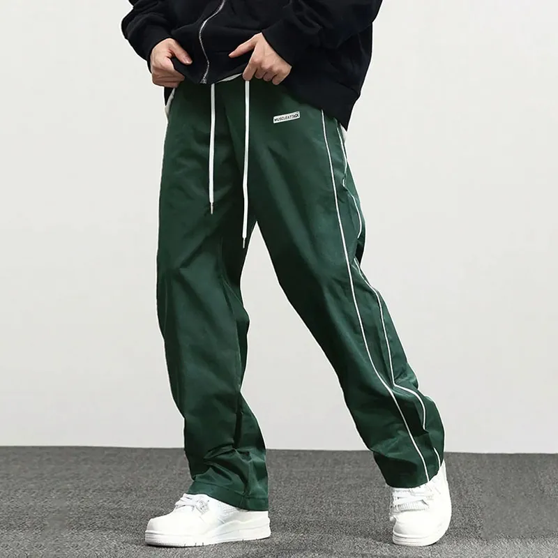 Men Fashion Casual White Line Straight Pants