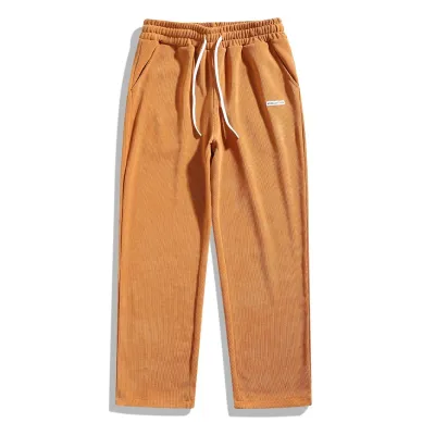 Men's Fashion Casual Solid Color Corduroy Straight Pants Long Mid-Waist Stretch Fabric