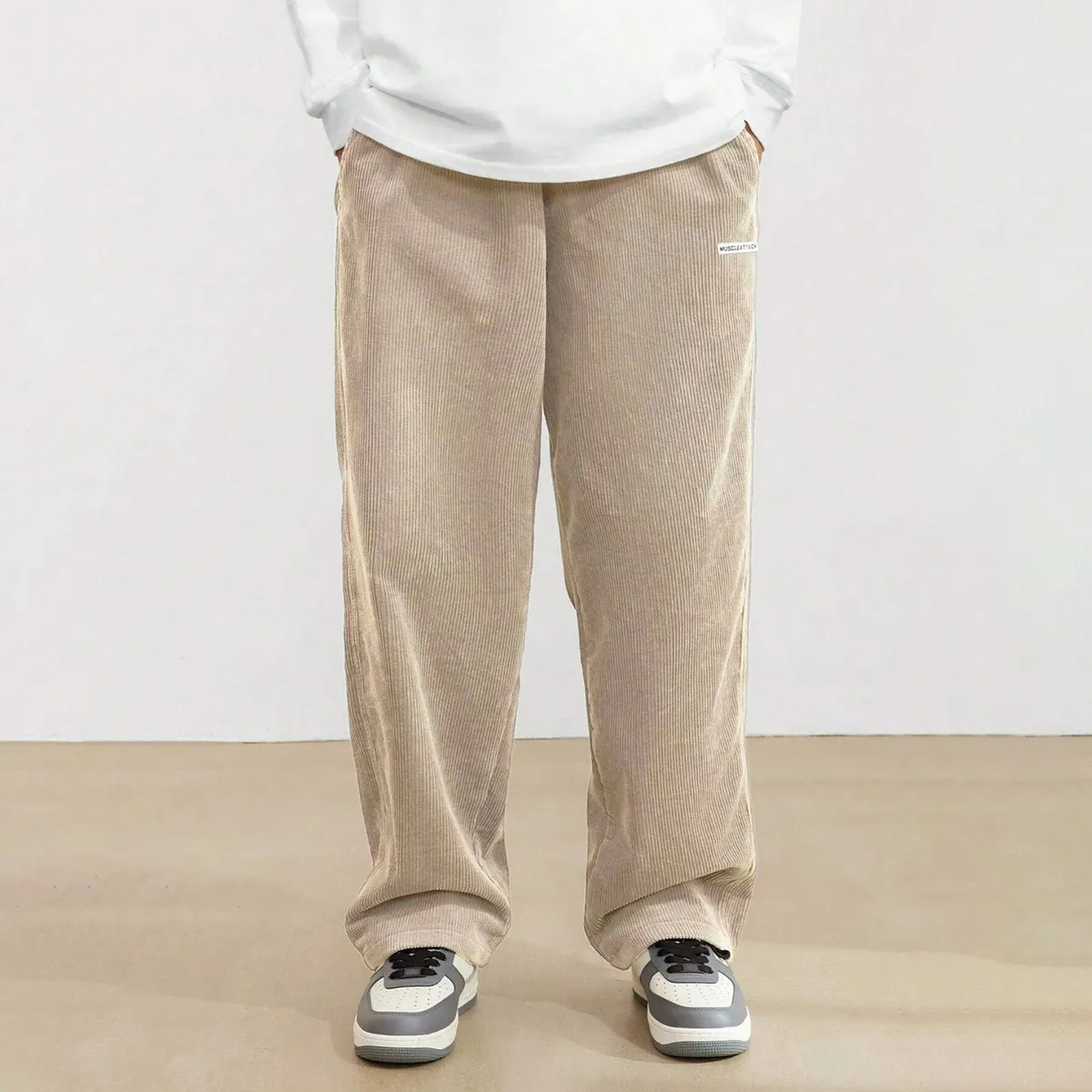 Men's Fashion Casual Solid Color Corduroy Straight Pants Long Mid-Waist Stretch Fabric