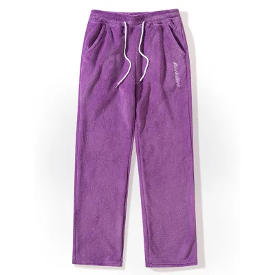 Men's Fashion Casual Solid Color Letter Embroidered Pocket Drawstring Straight Leg Pants