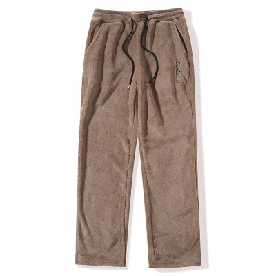 Men's Fashion Casual Solid Color Letter Embroidered Pocket Drawstring Straight Leg Pants