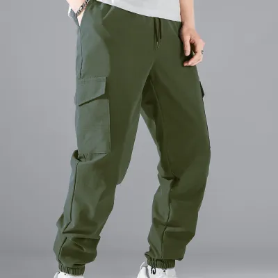 Men's Fashion Casual Solid Color Multi-Pocket Jogger Pants