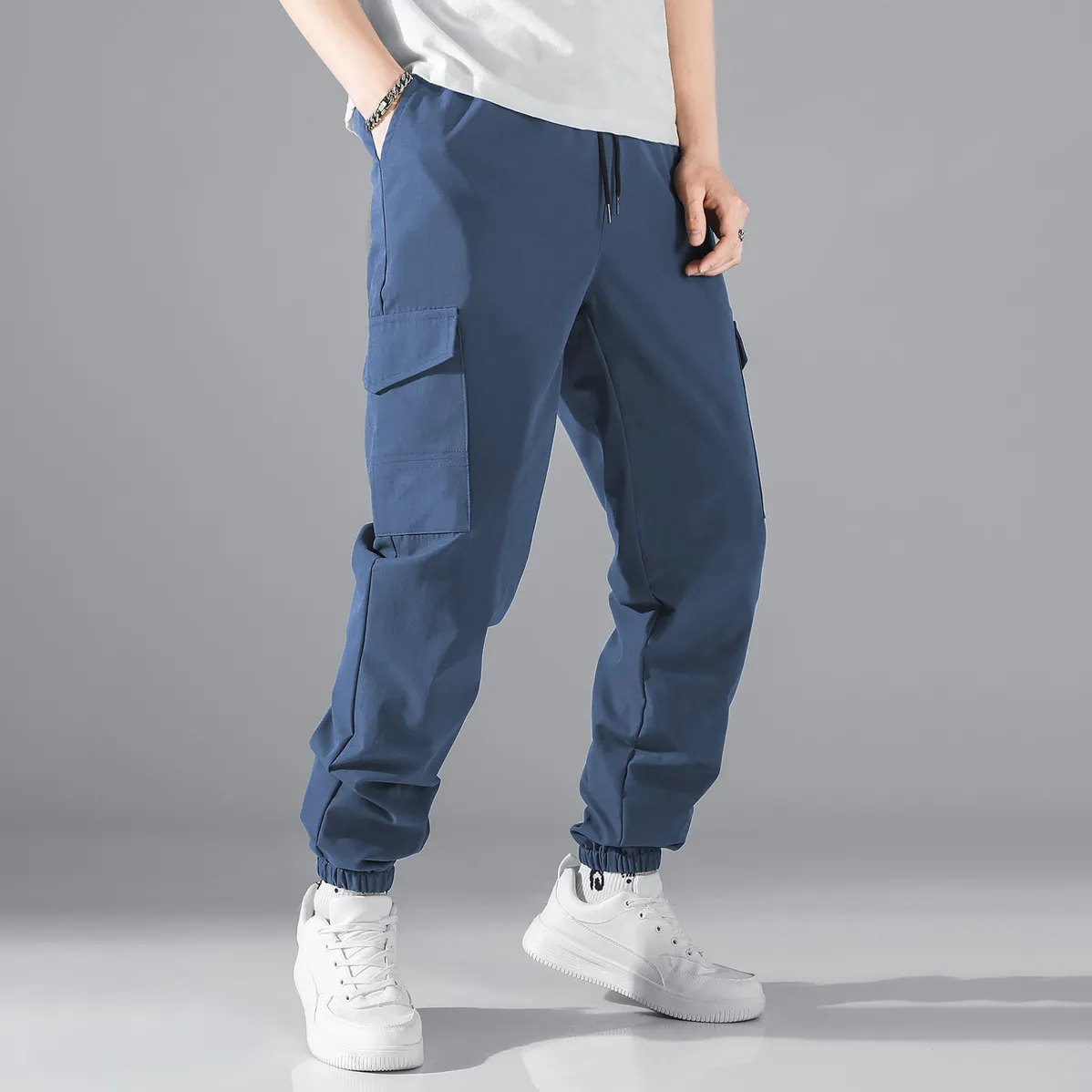 Men's Fashion Casual Solid Color Multi-Pocket Jogger Pants