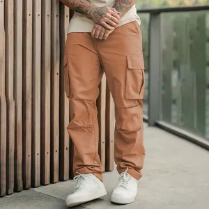 Men Fashion Casual Solid Color Multi-Pocket Cargo Pants with Stretch Fabric