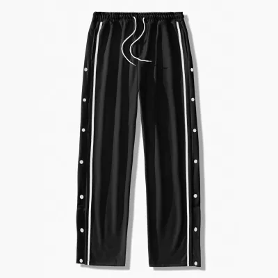 Men's Casual White Line Breasted Straight Pants with Pocket Decoration