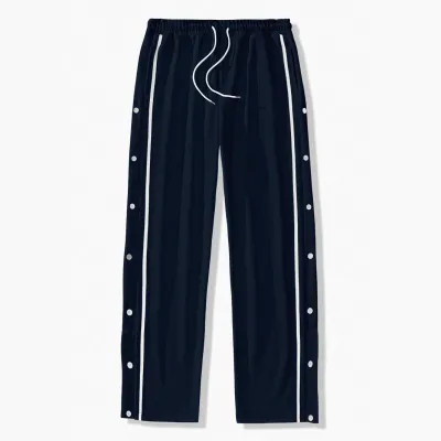 Men's Casual White Line Breasted Straight Pants with Pocket Decoration