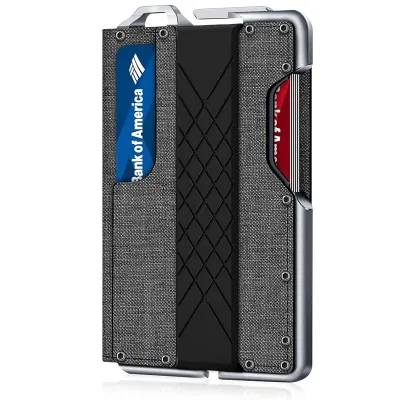 محفظة بطاقات أوتوماتيكية أنيقة للرجال، مصنوعة من الجلد الطبيعي والمعدن، مضادة للمغناطيس.