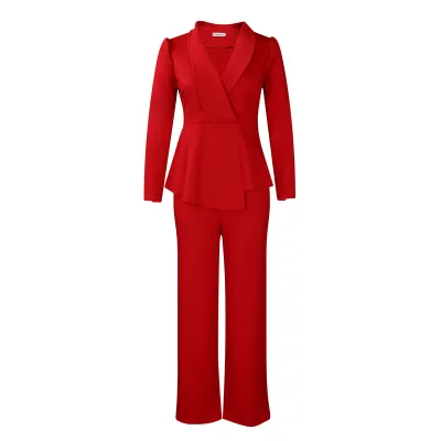 Women Temperament Solid Color Blazer And Pants Two-Piece Set