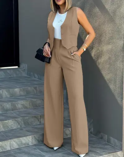 Women Vest And Wide-Leg Two-Piece Set