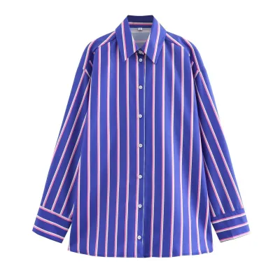 Women Casual Stripe Print Shirt And Pants Two-Piece Set