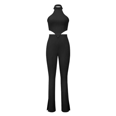 Women Sexy Halter-Neck Sleeveless Top Slim Fit Pants Two-Piece Set