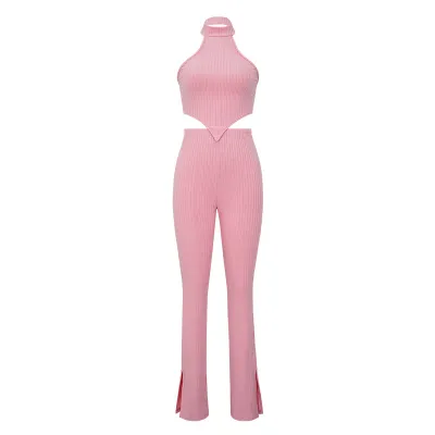 Women Sexy Halter-Neck Sleeveless Top Slim Fit Pants Two-Piece Set