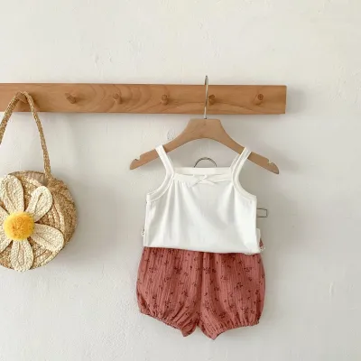 Kids Baby Girl's Fashion Cute Flower Printed Camisole Loose Shorts Two-Piece Set