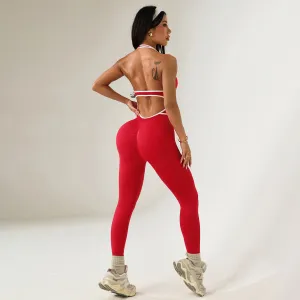 Women Casual Color-Block Sleeveless Backless Yoga Jumpsuits