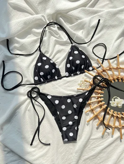 Women Fashion Sexy Printed Halter-Neck Lace-Up Bikini Swimsuit