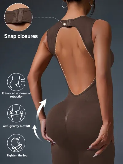 Women Solid Color Sleeveless Backless High-Elastic Yoga Jumpsuit