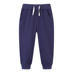 Kids Boys Solid Color Cotton Drawstring Pants Long