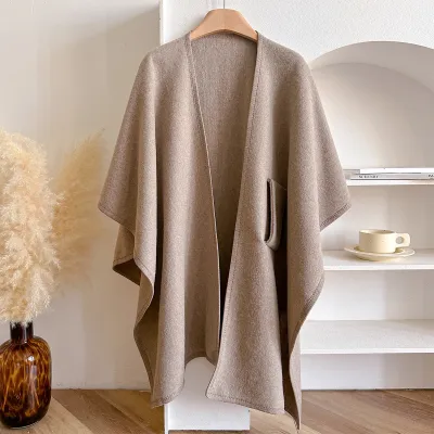 Women's Fashion Casual Autumn Winter Warm Solid Color Split Shawl