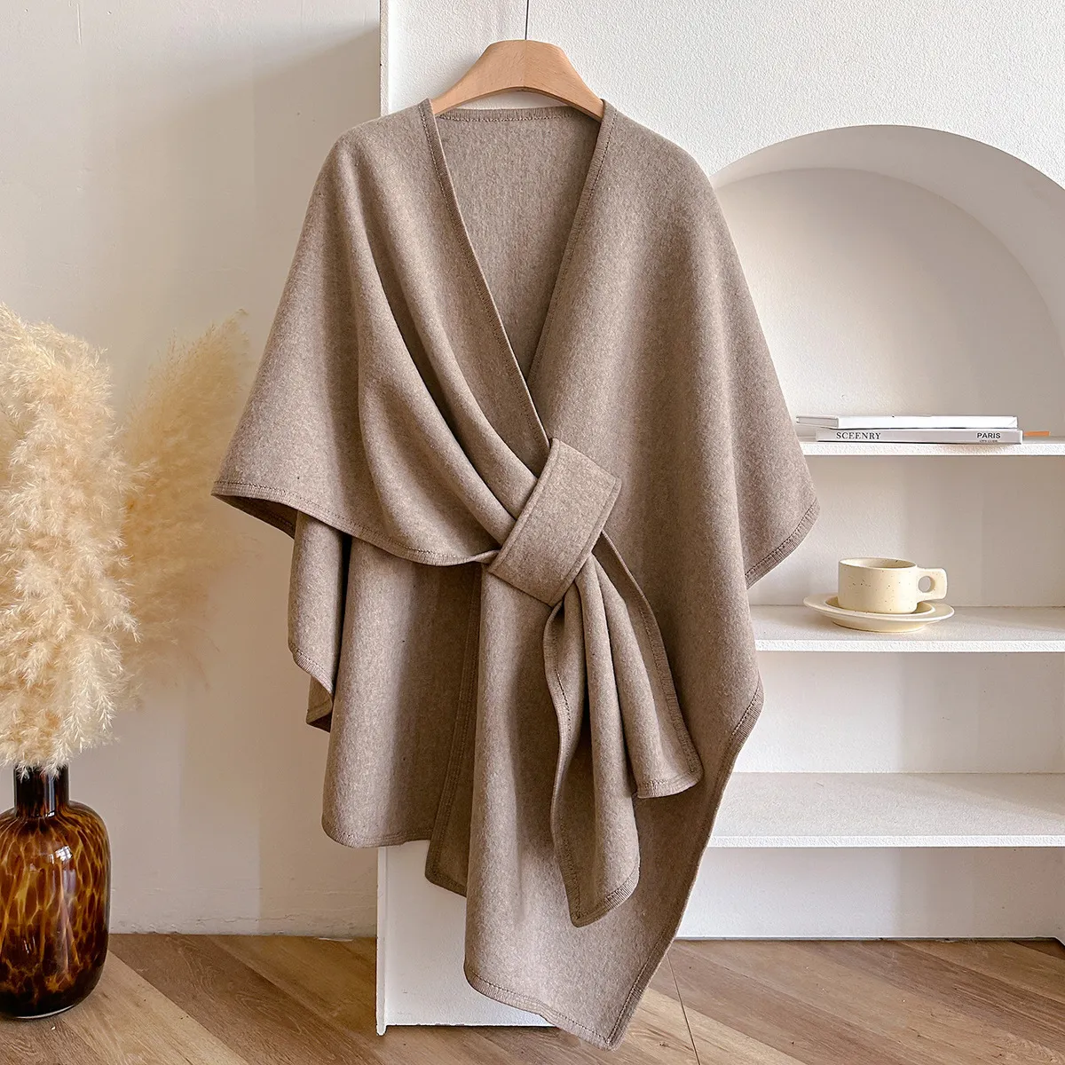 Women's Fashion Casual Autumn Winter Warm Solid Color Split Shawl
