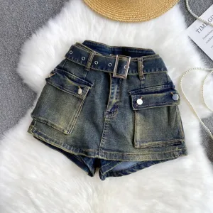 Women Casual Retro High Waist Denim Culottes Skort