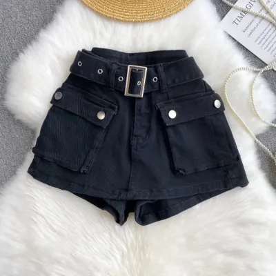 Women Casual Retro High Waist Denim Culottes Skort