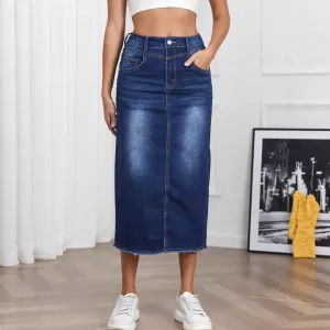 Women's Denim Split Skirt with Gradient Pattern