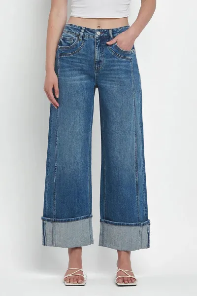 Women Fashion Casual Simple Wide Leg Jeans