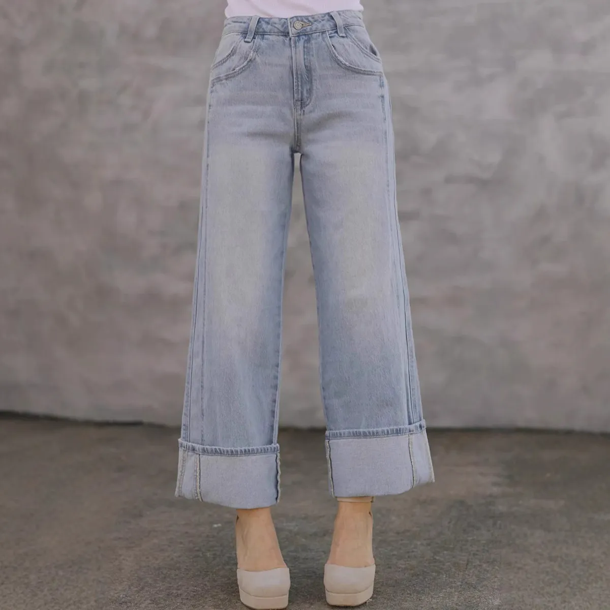 Women Fashion Casual Simple Wide Leg Jeans
