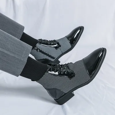 Men Fashion Casual Stitching Pointed Toe Business Leather Boots High Top