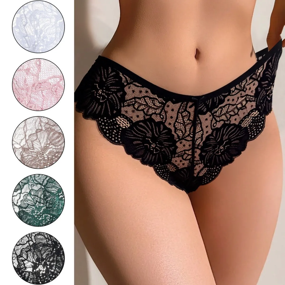Women Fashion Sexy Solid Color Lace Low Waist Panties