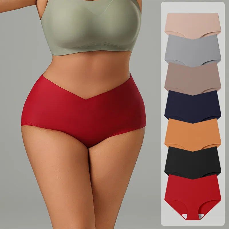 Women Seamless Cotton High Waist Panties Solid Color Underwear