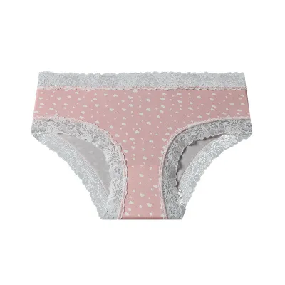 Women Fashion Cute Heart Printed Breathable Low Waist Underpants