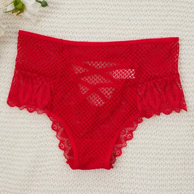 Women Fashion Sexy Solid Color Lace High Waist Panties