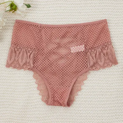 Women Fashion Sexy Solid Color Lace High Waist Panties