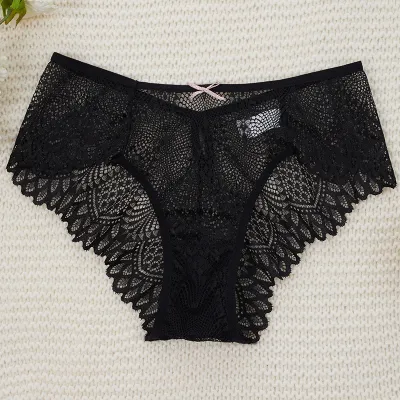 Women Fashion Sexy Solid Color Lace Hollow Breathable Nylon Underpants