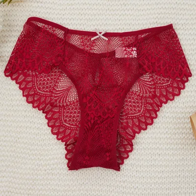 Women Fashion Sexy Solid Color Lace Hollow Breathable Nylon Underpants