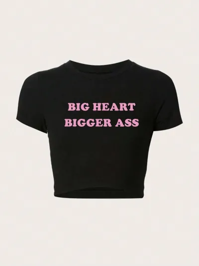 Women Sexy Letter Printed Short-Sleeve Slim-Fit Crop Top