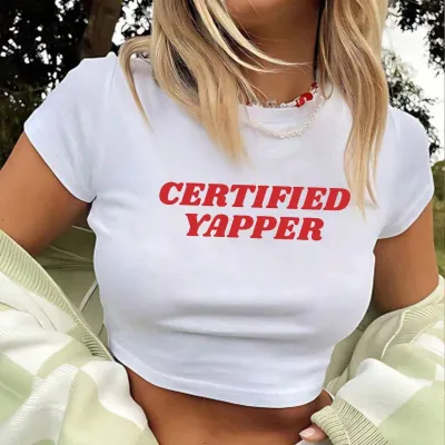 Women Sexy Letter Printed Short-Sleeve Slim-Fit Crop Top