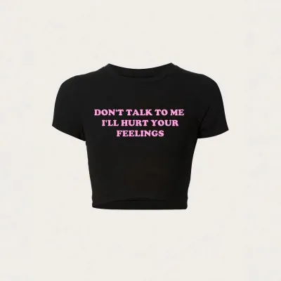 Women Sexy Letter Printed Short-Sleeve Slim-Fit Crop Top