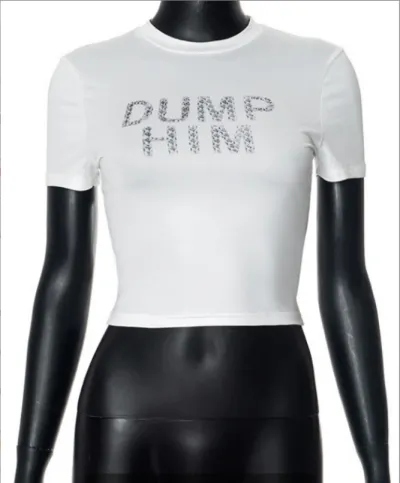 Women Sexy Letter Printed Short-Sleeve Slim-Fit Crop Top