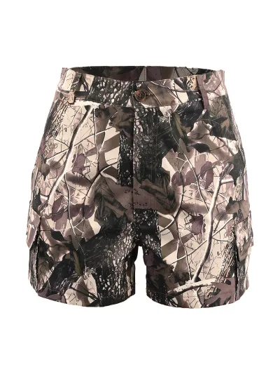 Women Fashion Casual Camouflage Printed Pocket Stitching Shorts