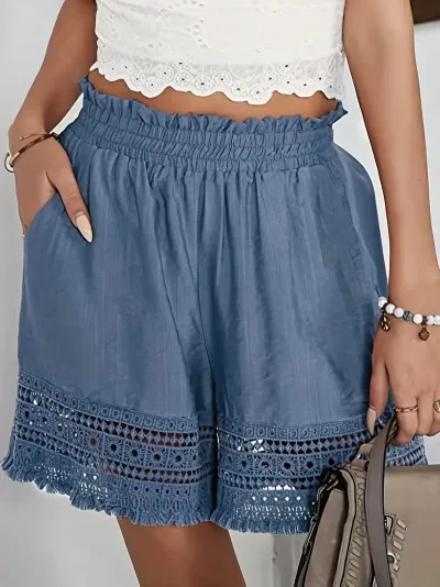 Vacation Women Fashion Casual Solid Color Lace Shorts