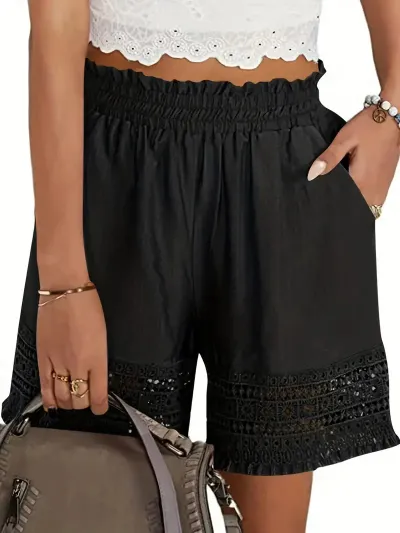 Vacation Women Fashion Casual Solid Color Lace Shorts