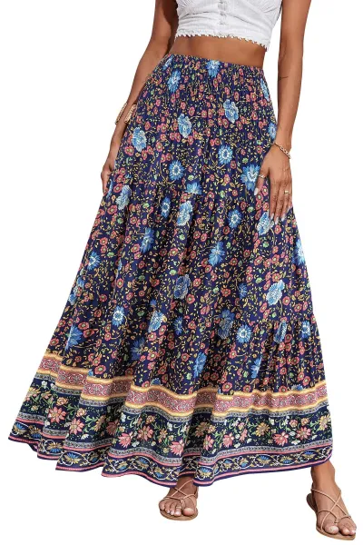 Women Fashion Casual Boho Printed High Waist Loose Skirts