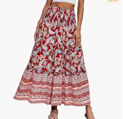Women Fashion Casual Boho Printed High Waist Loose Skirts