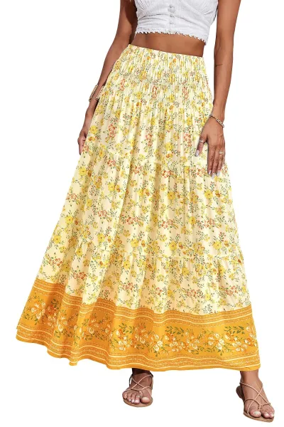 Women Fashion Casual Boho Printed High Waist Loose Skirts