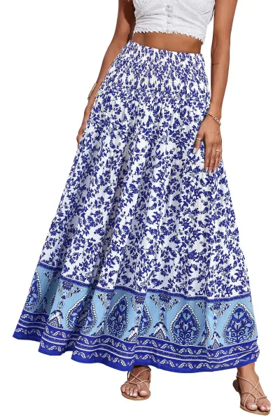 Women Fashion Casual Boho Printed High Waist Loose Skirts