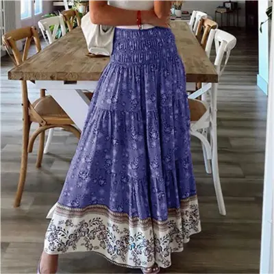 Women Fashion Casual Boho Printed High Waist Loose Skirts
